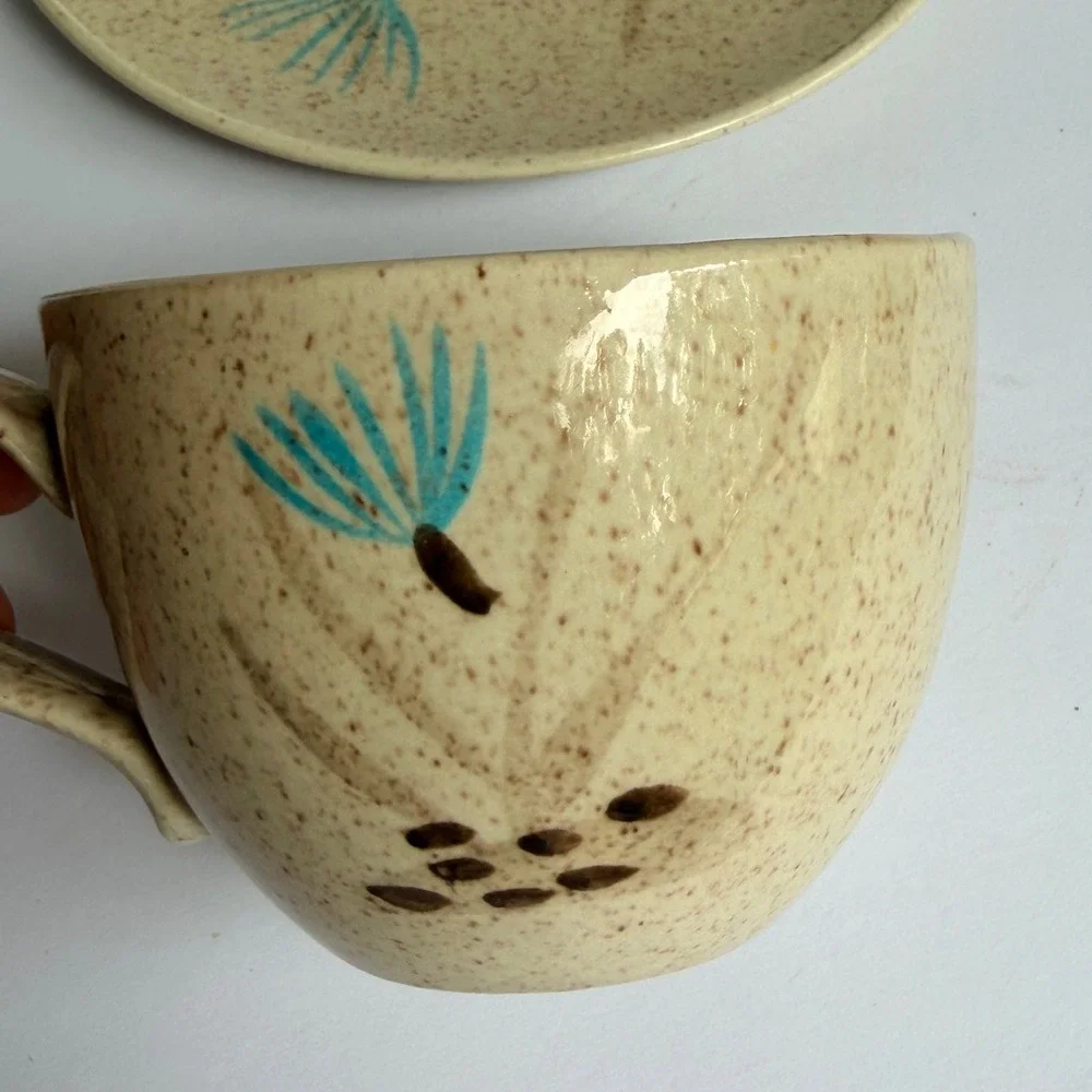 Red Wing Bob White Cup and Saucer Set Hand Painted Ovenproof USA Vintage MCM